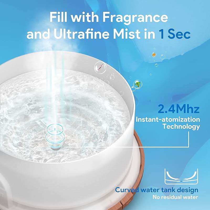ASAKUKI Essential Oil Diffuser for Home, 500ML Aromatherapy Diffuser Humidifier with Remote Control, 7 Color LED Lights, Quiet Cool Mist Diffuser for Bedroom, Office (Yellow) - Image 4