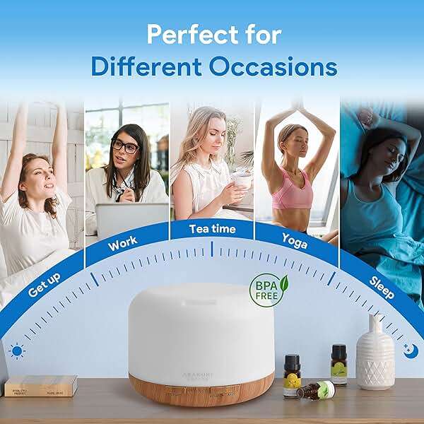 ASAKUKI Essential Oil Diffuser for Home, 500ML Aromatherapy Diffuser Humidifier with Remote Control, 7 Color LED Lights, Quiet Cool Mist Diffuser for Bedroom, Office (Yellow) - Image 7
