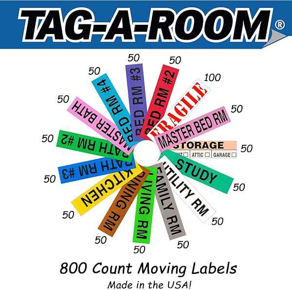 Tag-A-Room Moving Box Labels – 800 Color Coded Labels for Moving Boxes, Room ID Packing Stickers + 100 Fragile Box Stickers, Home & Apartment Moving Organization Supplies (4 Bedroom Pack) - Image 2