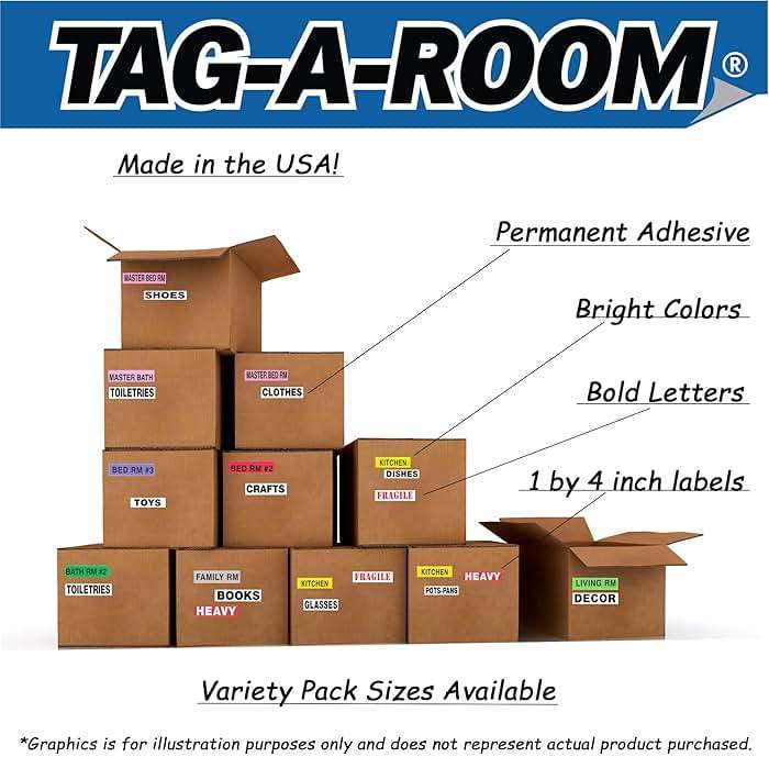 Tag-A-Room Moving Box Labels – 800 Color Coded Labels for Moving Boxes, Room ID Packing Stickers + 100 Fragile Box Stickers, Home & Apartment Moving Organization Supplies (4 Bedroom Pack) - Image 3