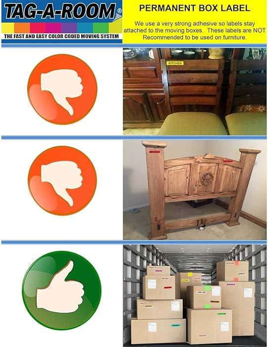 Tag-A-Room Moving Box Labels – 800 Color Coded Labels for Moving Boxes, Room ID Packing Stickers + 100 Fragile Box Stickers, Home & Apartment Moving Organization Supplies (4 Bedroom Pack) - Image 8
