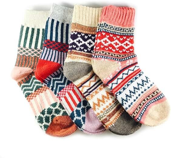 JOYCA & CO. 3-5 Pairs Womens Multicolor Fashion Warm Wool Cotton Thick Winter Crew Socks - Product Image