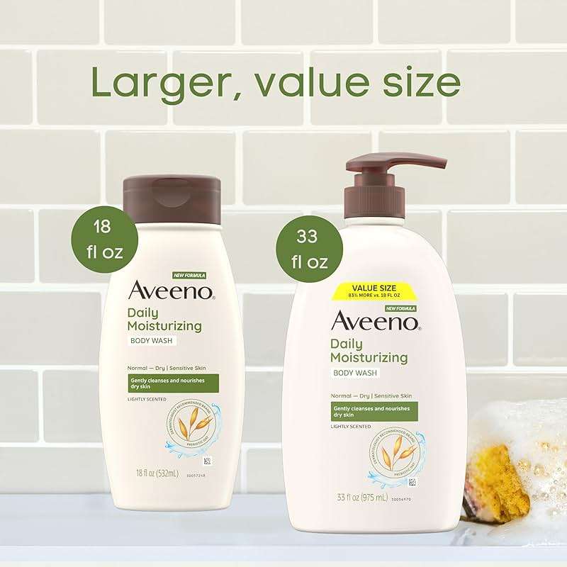 Aveeno Daily Moisturizing Body Wash for Normal to Dry Skin, Sensitive Formula with Prebiotic Oat, Gently Cleanses Dry Skin, Lightly Scented Body Wash for Women and Men, Value Size 33 fl. Oz - Image 6