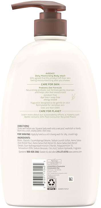 Aveeno Daily Moisturizing Body Wash for Normal to Dry Skin, Sensitive Formula with Prebiotic Oat, Gently Cleanses Dry Skin, Lightly Scented Body Wash for Women and Men, Value Size 33 fl. Oz - Image 9