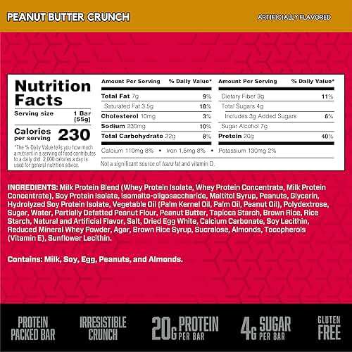 BSN Protein Crisp Bar, Peanut Butter Crunch, 20 Gram Protein Snack Bars with Whey and Fiber, Gluten-Free Crunchy Energy Bars for Workout, Fitness, On-the-Go, 12 Count - Image 3