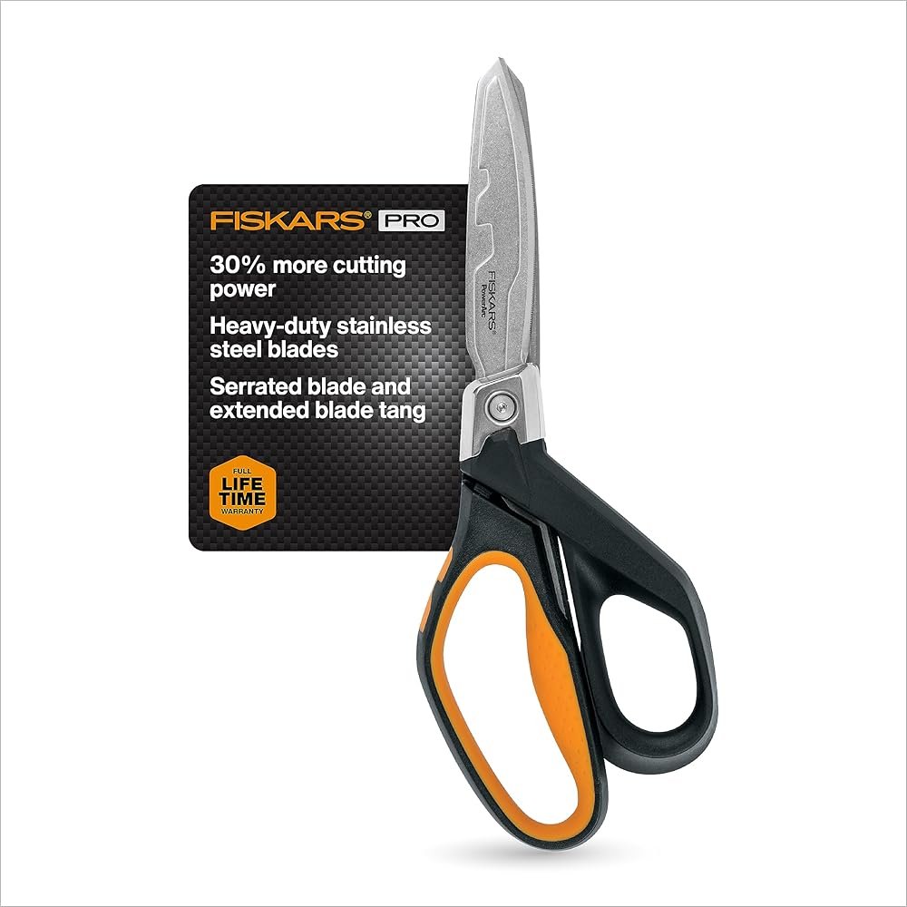 Fiskars Pro PowerArc Shop Shears, Heavy Duty Stainless Steel Scissor, Industrial Grade Tool for Building and Construction, 10 in, Orange/Black - Product Image