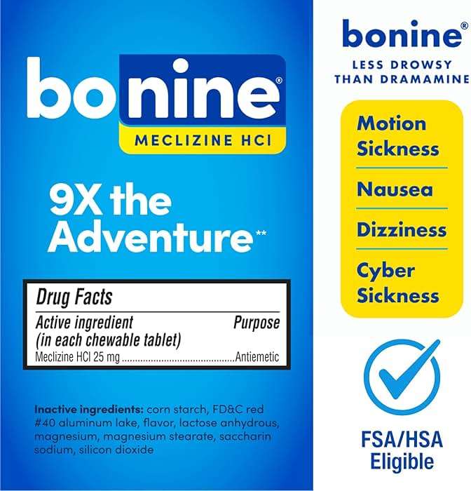 Bonine Non-Drowsy Motion Sickness Relief - Chewable Tablets with Meclizine HCL 25mg - Non Drowsy Medicine for Nausea or Motion Sickness - Cruise Essentials - Raspberry Flavor, 28 Chewable Tablets - Image 2