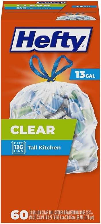 Hefty Recycling Trash Bags, Clear, 13 Gallon, 60 Count Packaging May Vary - Image 1