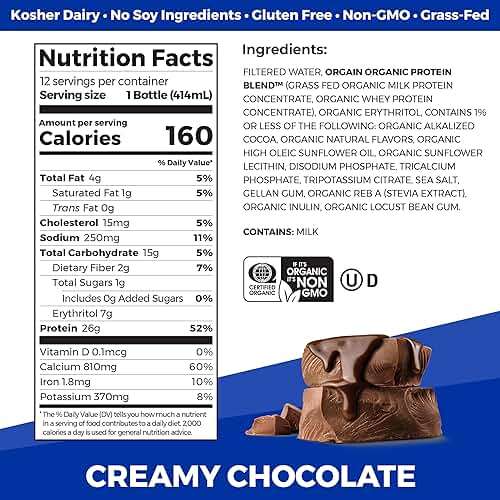 Orgain Organic Protein Shake, Grass Fed Dairy, Creamy Chocolate - 26g High Protein Whey Shake, Ready to Drink, Gluten Free, No Soy Ingredients, No Sugar Added, 14 Fl Oz (Pack of 12) - Image 2