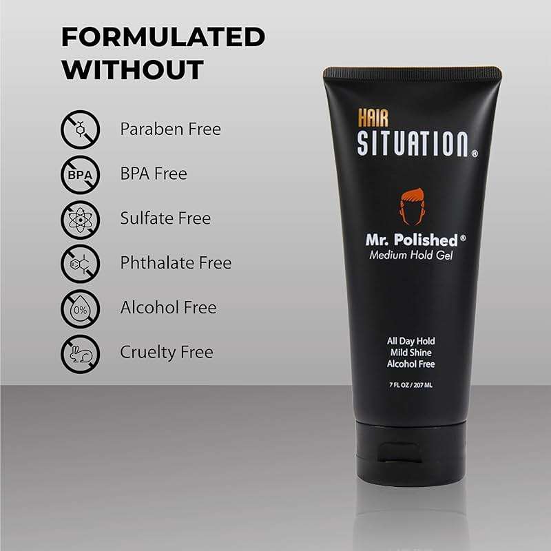 Hair Situation Medium Hold Hair Styling Gel Mr. Polished, Alcohol-Free, Anti-Frizz, No-Flaking, All Day Hold, Low Shine, Made with Vitamins to Strengthen and Volumize Hair, For all Hair Types 7 Fl Oz - Image 3