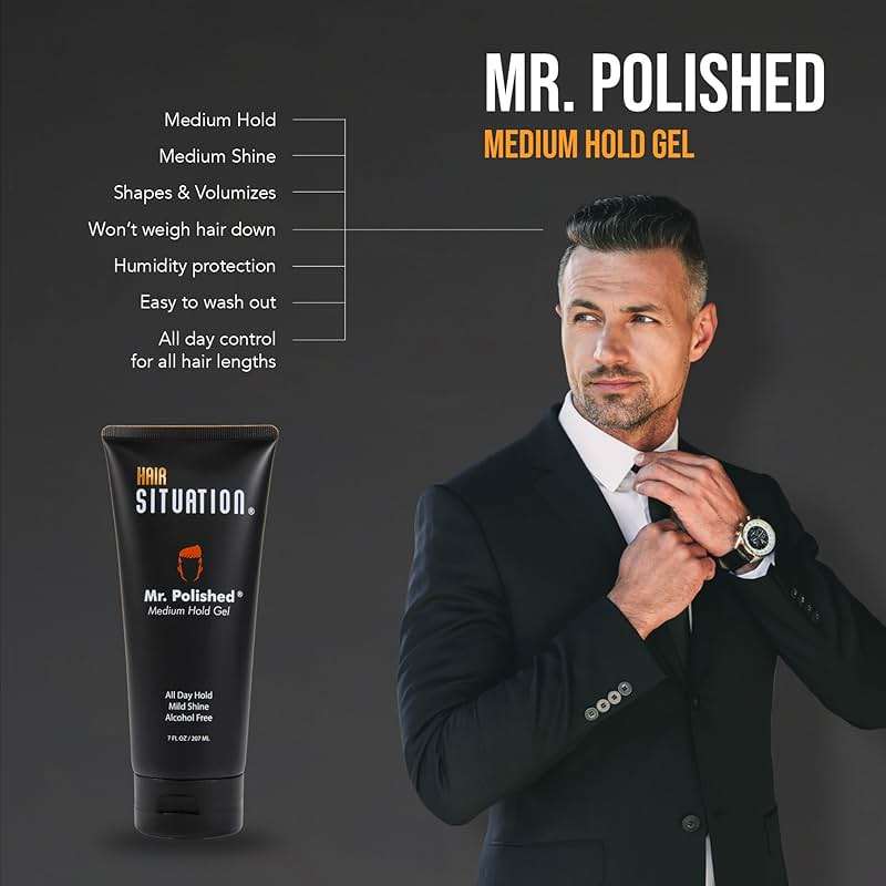 Hair Situation Medium Hold Hair Styling Gel Mr. Polished, Alcohol-Free, Anti-Frizz, No-Flaking, All Day Hold, Low Shine, Made with Vitamins to Strengthen and Volumize Hair, For all Hair Types 7 Fl Oz - Image 4