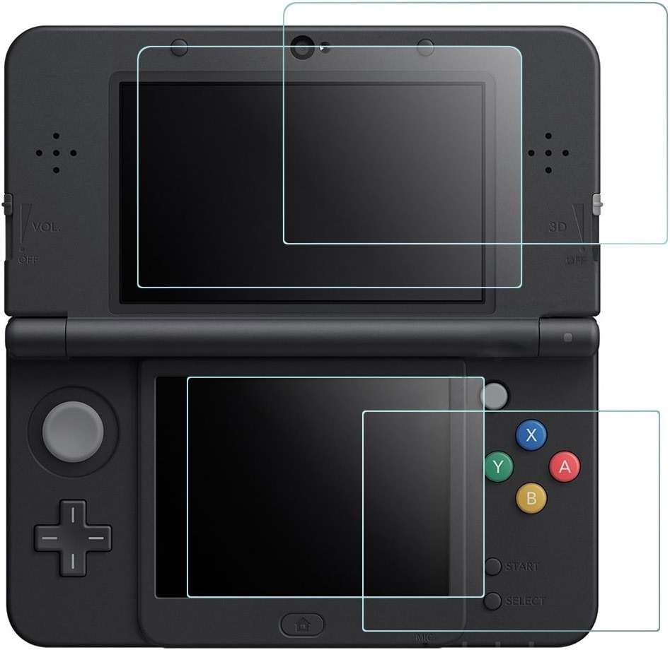 AFUNTA Screen Protector Compatible with Nintendo New 3DS, 2 Pack (4 Pcs) Tempered Glass for Top Screen and HD Clear PET Film for Bottom Screen Accessory - Image 1