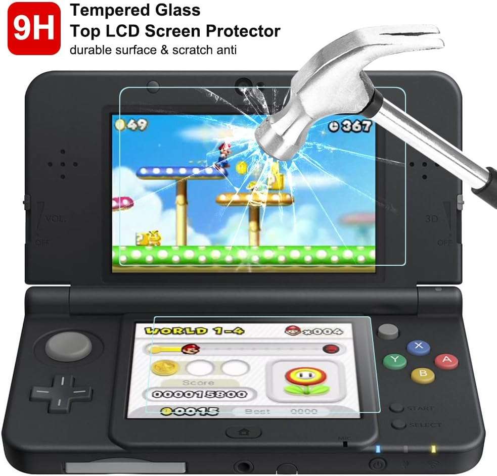 AFUNTA Screen Protector Compatible with Nintendo New 3DS, 2 Pack (4 Pcs) Tempered Glass for Top Screen and HD Clear PET Film for Bottom Screen Accessory - Image 4