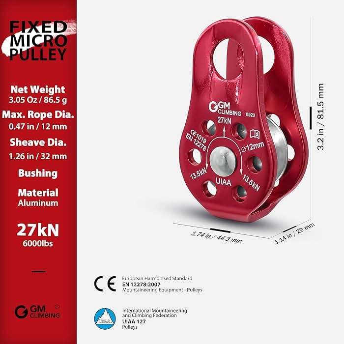 GM CLIMBING Fixed Micro Pulley 27kN CE UIAA Certified Slack Tender for Hitch Tending - Image 2