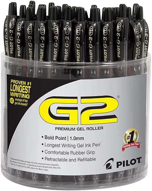 Pilot G2 Premium Gel Pens, Black Pens, Bold Point 1 mm, Black Ink, Tub of 48 - Product Image