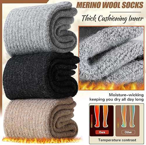 EBMORE Merino Wool Socks for Women Hiking Thermal Warm Winter Thick Boot Cozy Crew Comfy Work Socks for Ladies 5 Pairs - Image 2