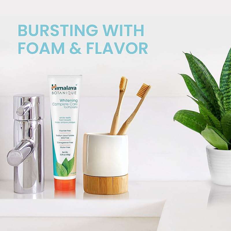 Himalaya Botanique Whitening Complete Care Toothpaste, Teeth Whitening, Fights Plaque, Fluoride Free, No Artificial Flavors, SLS Free, Cruelty Free, Foaming, Simply Mint Flavor, 5.29 Oz, 4 Pack - Image 4