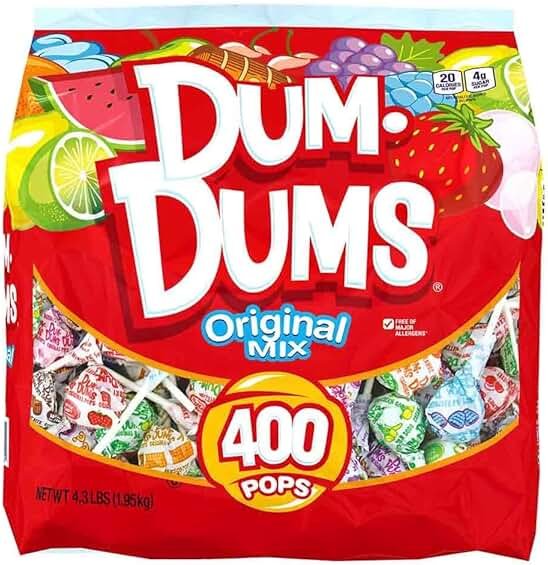 Dum Dums Original Mix 400 ct. Bag - All-Time Classic Flavors, Assorted Suckers in Bulk Candy Bag, Individually Wrapped Lollipops - Bulk Halloween Lollipops for Handing Out - Product Image