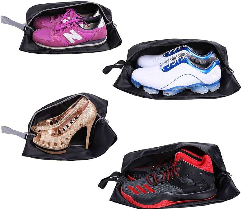 YAMIU Travel Shoe Bags Set of 4 Waterproof Nylon with Zipper for Men & Women, Black - Image 1
