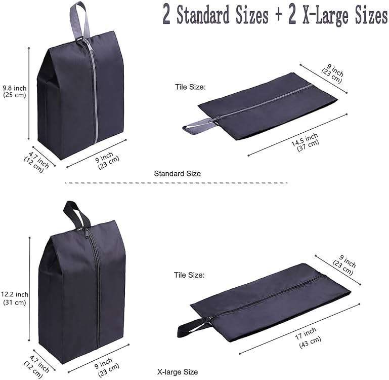 YAMIU Travel Shoe Bags Set of 4 Waterproof Nylon with Zipper for Men & Women, Black - Image 2