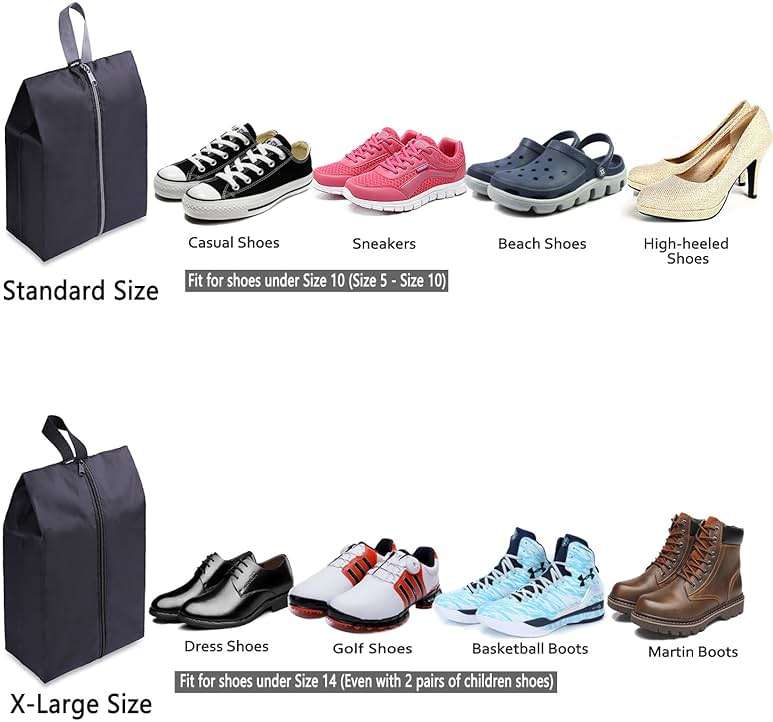 YAMIU Travel Shoe Bags Set of 4 Waterproof Nylon with Zipper for Men & Women, Black - Image 3