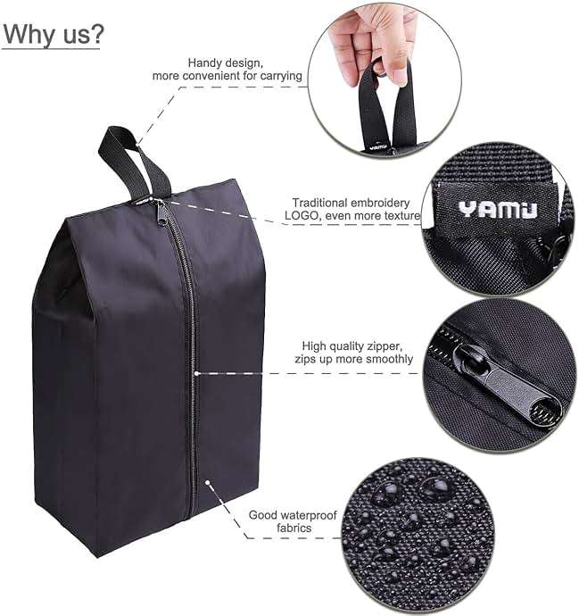 YAMIU Travel Shoe Bags Set of 4 Waterproof Nylon with Zipper for Men & Women, Black - Image 4