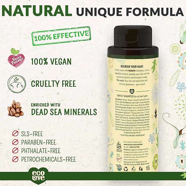 ecoLove - Natural Shampoo for All Hair Types,Sodium lauryl sulfate Free, Vegan & Cruelty Free Shampoo, Organic Cucumber Extract, No SLS or Parabens, 17.6 oz - Image 2