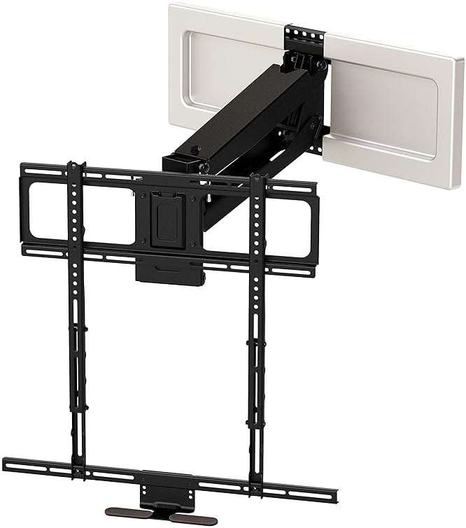 MantelMount MM540 - Above Fireplace Pull Down TV Mount for 44" to 80" Screen TVs to 90 lbs, with Patented auto-straightening, Adjustable Stops, Heat Sensor Handles & Paintable Covers - Product Image
