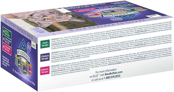 Blue Buffalo Wilderness High Protein, Natural Adult Pate Wet Cat Food Variety Pack, Chicken, Salmon, Duck 3-oz Cans (12 Count- 4 of Each Flavor) - Image 3