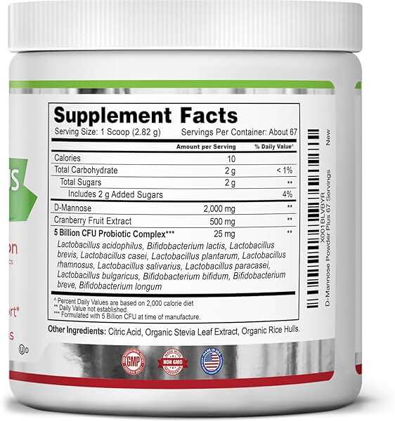 Zazzee D-Mannose Powder Plus, 2000 mg, 67 Servings, Plus 5 Billion CFU Probiotics and Pure Cranberry Juice Extract, Certified Kosher, Free Scoop, 6.67 oz, Urinary Tract Support, Non-GMO, All-Natural - Image 7