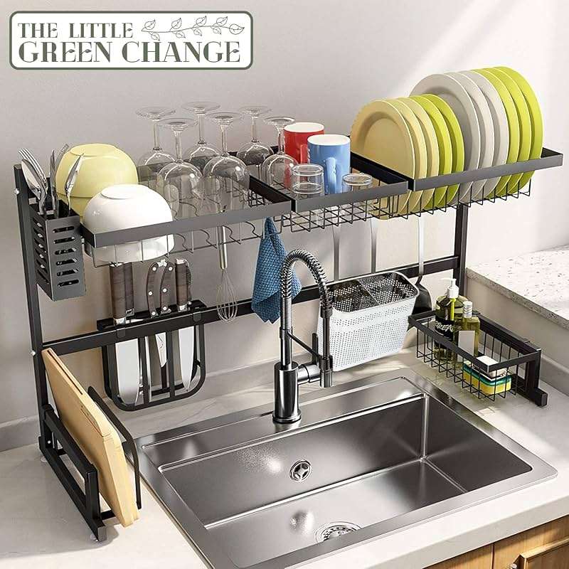 Daeheung Industries Kitchen Utensils Chopsticks Holder Drying Rack Basket with Hooks 2 Divided Compartments Quality Stainless Steel Large L5.4 X H4.3 X W2.6 - Image 2
