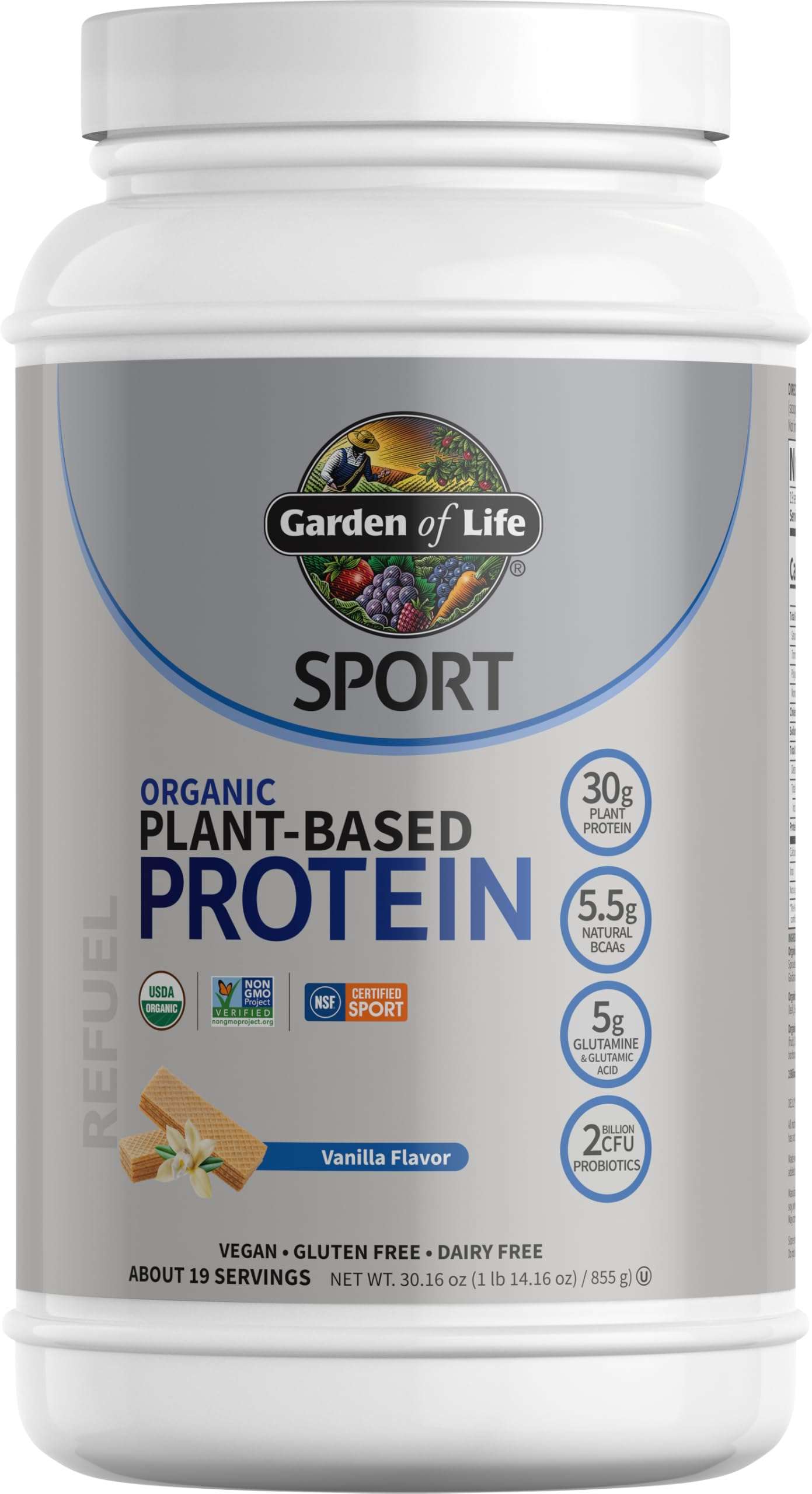 Garden of Life Organic Vegan Protein Powder with Probiotics, BCAAs, NSF Certified, Gluten Free & Sport, Non GMO, Sport Protein Powder, 19 Servings, Vanilla - Image 1
