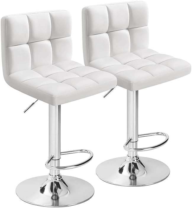 Furmax Bar Stools Modern Pu Leather Swivel Adjustable Hydraulic Bar Stool Square Counter Height Stool Set of 2 (White) - Image 1