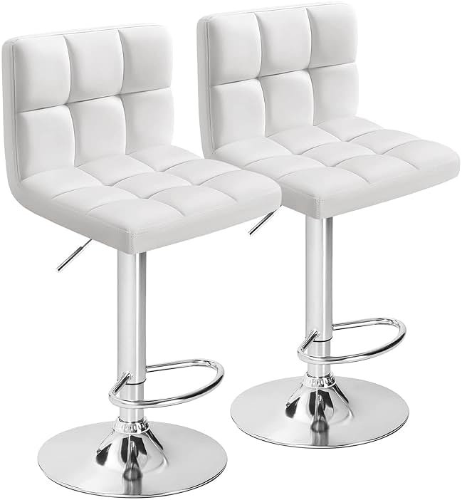 Furmax Bar Stools Modern Pu Leather Swivel Adjustable Hydraulic Bar Stool Square Counter Height Stool Set of 2 (White) - Product Image