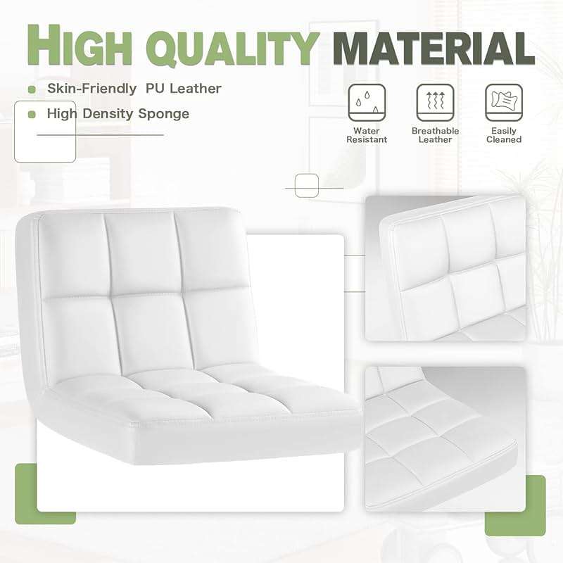 Furmax Bar Stools Modern Pu Leather Swivel Adjustable Hydraulic Bar Stool Square Counter Height Stool Set of 2 (White) - Image 5