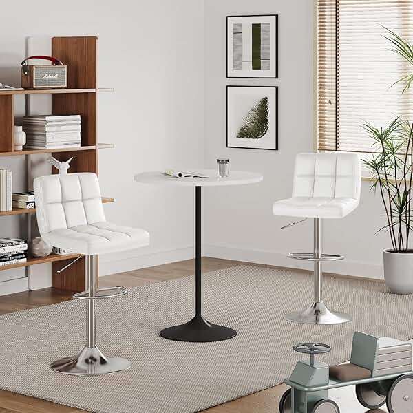 Furmax Bar Stools Modern Pu Leather Swivel Adjustable Hydraulic Bar Stool Square Counter Height Stool Set of 2 (White) - Image 6