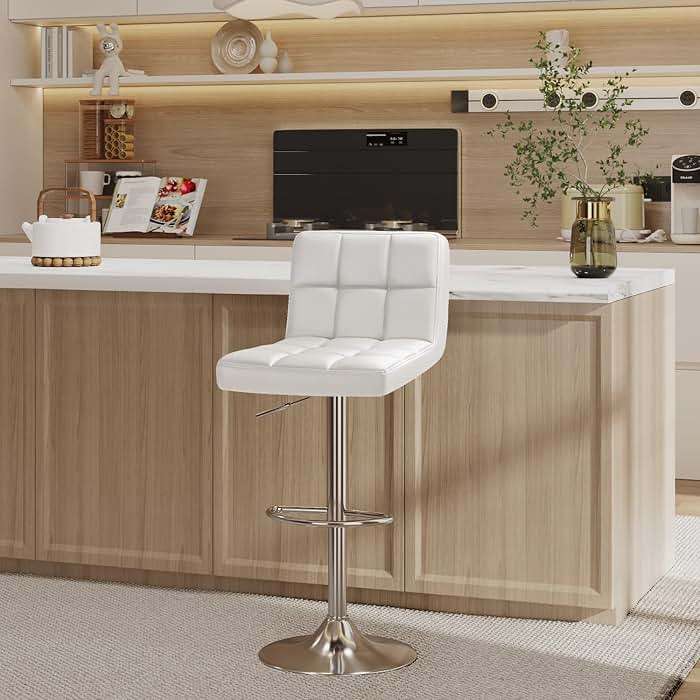 Furmax Bar Stools Modern Pu Leather Swivel Adjustable Hydraulic Bar Stool Square Counter Height Stool Set of 2 (White) - Image 8