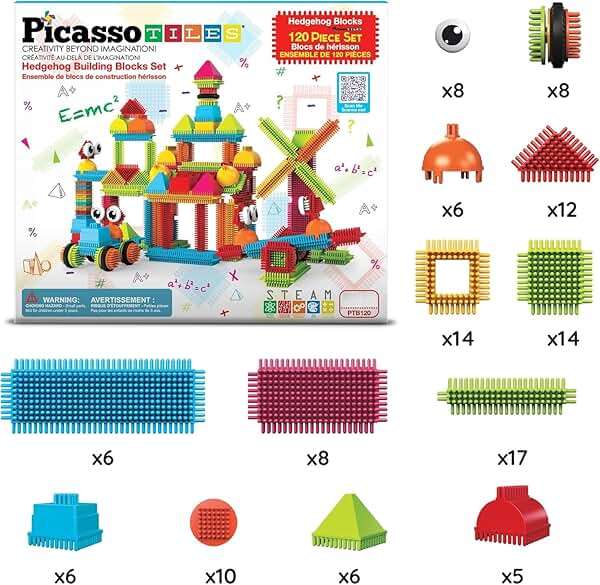 PicassoTiles 120 Piece Hedgehog Interlocking Building Blocks Set | STEM Sensory Construction Toy for Kids 3+ | Creative Open-Ended Learning, Fine Motor Skills - Image 3