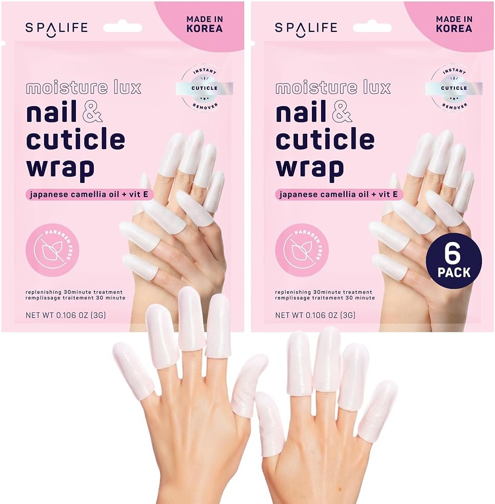 SpaLife Japanese Camellia Oil & Vitamin E Nail Cuticle Wrap 6-Pack (60 Count) - Moisturizing Masks, Dermatologist Recommended, Hydrating Cuticle Repair Mask for Brittle Nails, Spa Treatment - Product Image