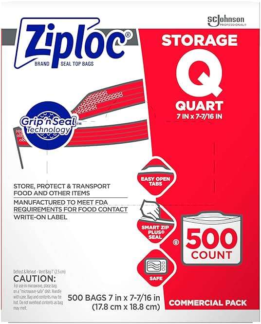 SC Johnson Professional, Ziploc Storage Bags, For Food Organization and Storage, Double Zipper Seal, Easy-Open Tabs Quart, 500 Count - Image 1