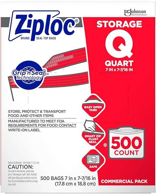 SC Johnson Professional, Ziploc Storage Bags, For Food Organization and Storage, Double Zipper Seal, Easy-Open Tabs Quart, 500 Count - Image 2