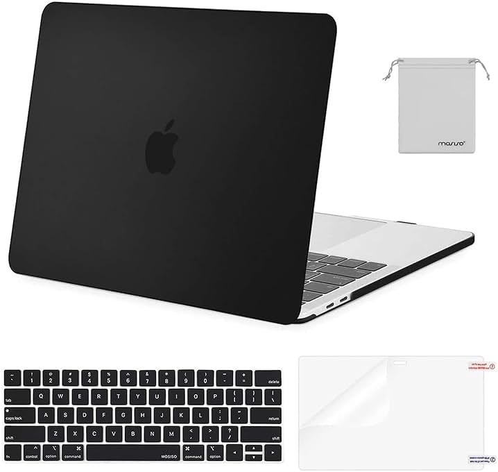 MOSISO Compatible with MacBook Pro 13 inch Case M2 2026 2025 2024 2023 2022-2016 A2338 M1 A2251 A2289 A2159 A1989 A1708 A1706,Plastic Hard Shell&Keyboard Cover&Screen Film&Storage Bag, Black - Product Image