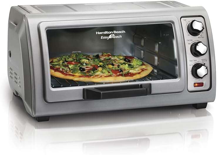 Hamilton Beach 6 Slice Countertop Toaster Oven With Easy Reach Roll-Top Door, Bake, Broil & Toast Functions, Auto Shutoff, Silver (31127D) - Image 1