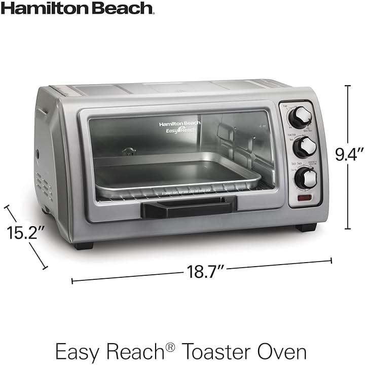Hamilton Beach 6 Slice Countertop Toaster Oven With Easy Reach Roll-Top Door, Bake, Broil & Toast Functions, Auto Shutoff, Silver (31127D) - Image 2