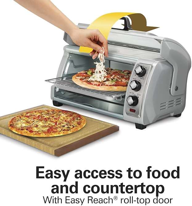 Hamilton Beach 6 Slice Countertop Toaster Oven With Easy Reach Roll-Top Door, Bake, Broil & Toast Functions, Auto Shutoff, Silver (31127D) - Image 3