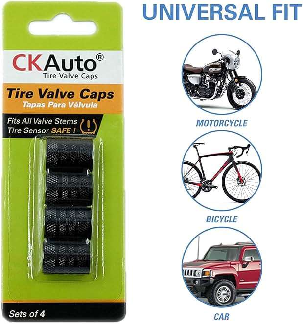CKAuto Tire Valve Stem Caps, Black, 4 pcs/Pack, Anodized Aluminum Tire Valve Cap Set, Corrosion Resistant, Universal Stem Covers for Cars Trucks Motorcycles SUVs and Bikes - Image 5