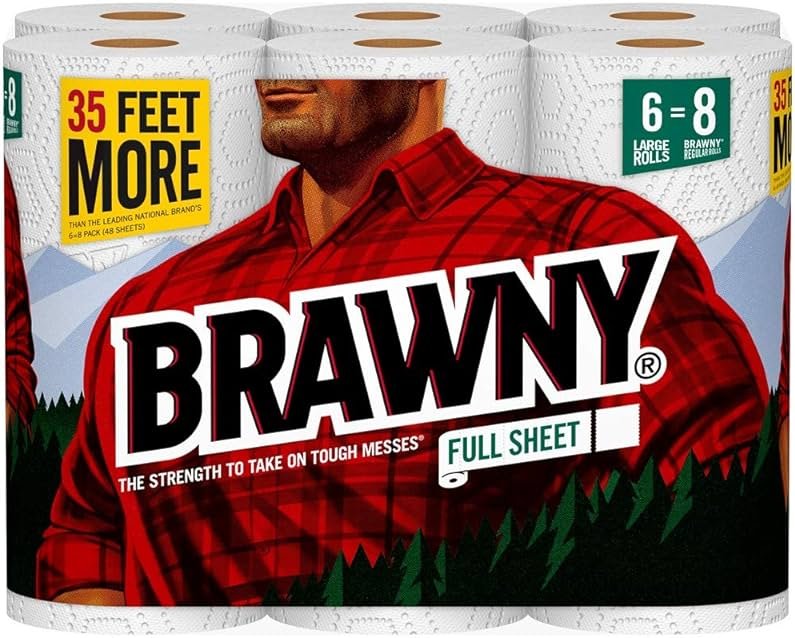 Brawny Paper Towels, 6 Large Rolls, Full Sheet, 6 = 8 Regular Rolls - Product Image