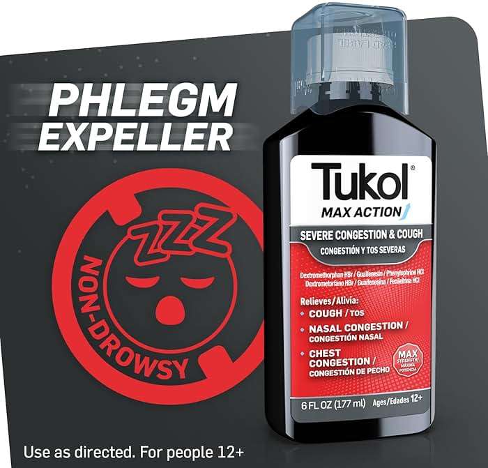 TUKOL Max Action Severe Congestion & Cough Medicine for Adults – Expectorant Cough Syrup, DM Cough Syrup, Dry Cough Cold and Sore Throat Medicine, Chest Decongestant,12+ Years, 6 Fl Oz - Image 5