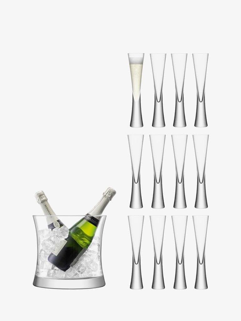 LSA International Moya Grand Champagne Serving Dual Ice Bucket and Flutes 6 oz, Set of 13, Luxury Elegant Curved Mouth Blown Glassware - Product Image
