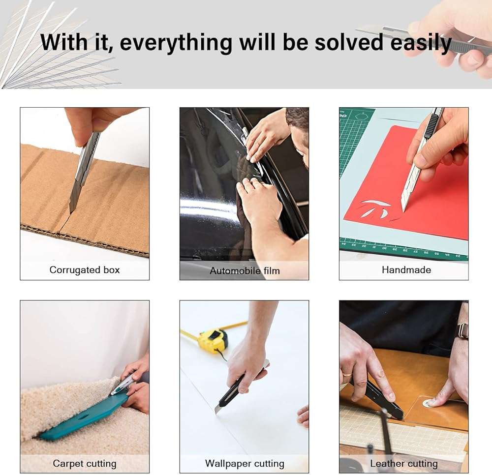 FOSHIO Utility knife Retractable with 30 Degree Snap Off Blade 9MM Box Cutter Knife, Office Vinyl and Paper Cutting Craft Knives, Pack of 3 - Image 7